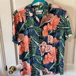 Goodfellow & Co Navy Short-Sleeve Floral Button-Down Shirt - Coral & Green